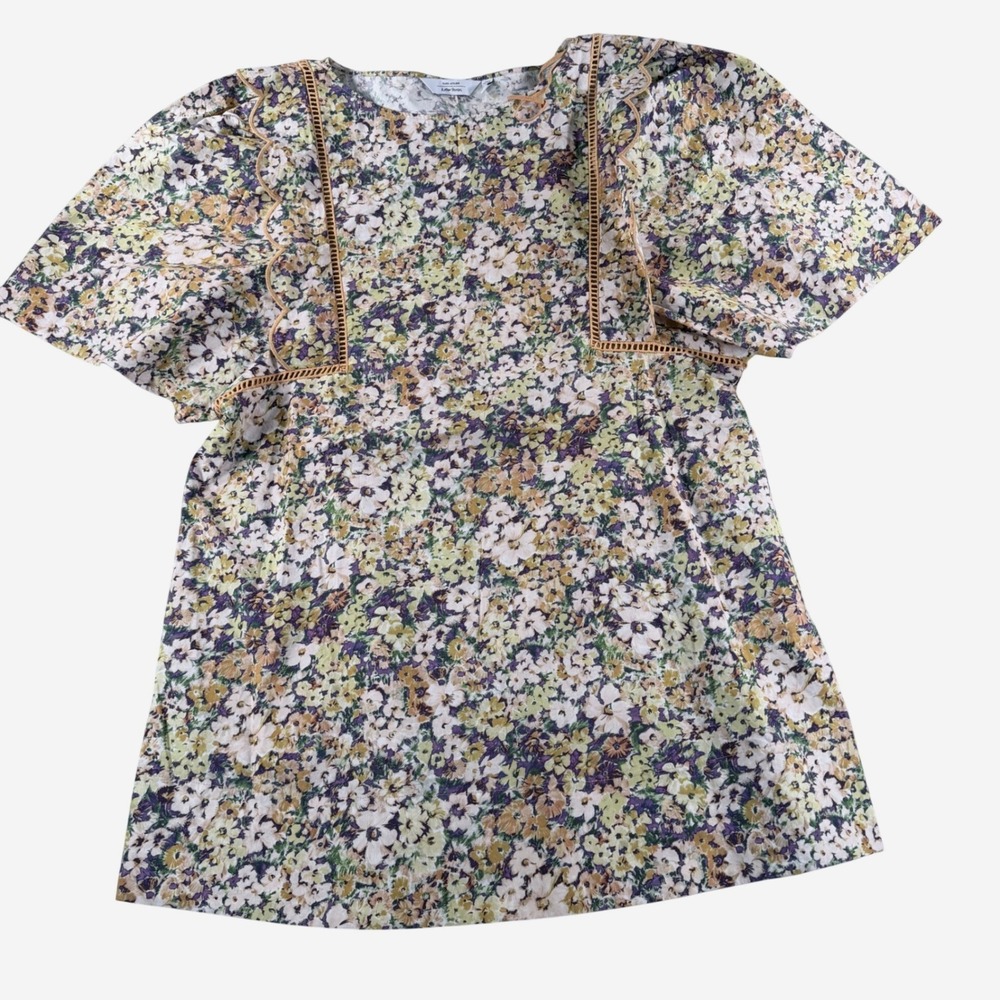 & Other Stories Blouse Women Size M Multicolor Floral Scallop Trim Cotton Top